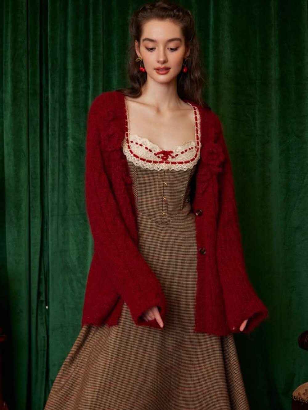 LACEMADE coquette Semi Sweet Chiffon Cardigan in red